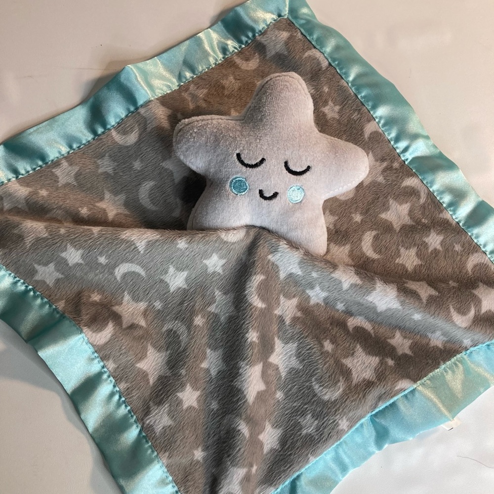 Parents Choice Gray Green Aqua Stars Moon Baby Security Blanket Lovey